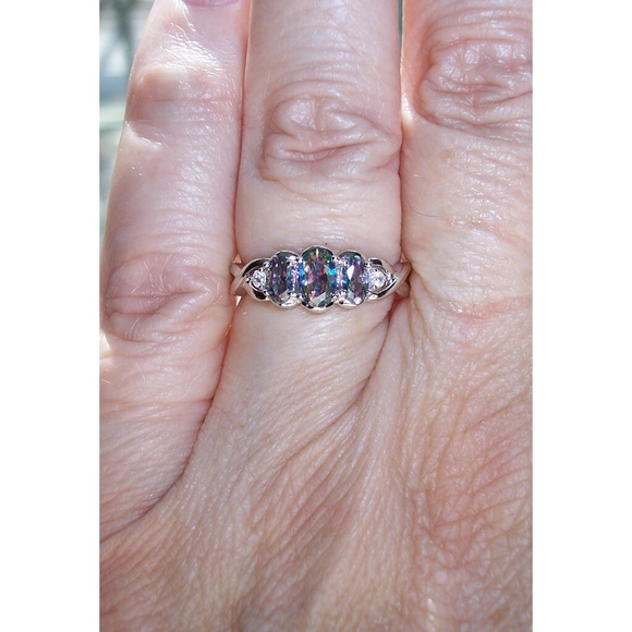 925 STERLING SILVER Simulated Mystic Rainbow Topaz CZ Ring - Picture 6 of 16